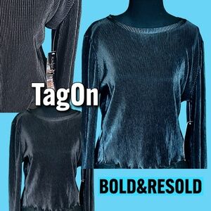 Almost Famous Shimmery Pleated Black Blouse